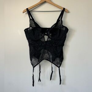 Adore Me NWT Lynn Black Lace Bustier sheer with garters size 40DDD